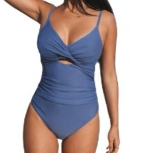 CUPSHE One Piece Twist Front Cutout Swimsuit Blue NEW Size Medium